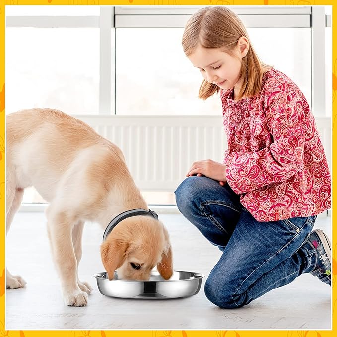 Patelai 2 Pcs Stainless Steel Puppy Dog Feeding Bowls with 12 Pcs Adjustable Pet Collars Puppy Feeder Bowls and Whelping Cat ID Collars