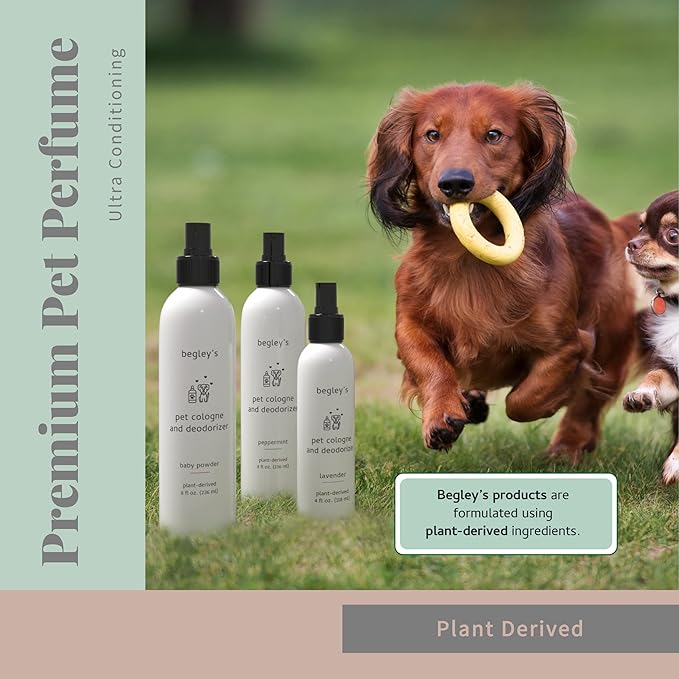 Begley's Pet Cologne and Deodorizer - Premium Essential Oil Dog Perfume Spray Long Lasting and Pet Odor Eliminator - Cat Perfume and Dog Cologne Spray - Lavender - 4 oz