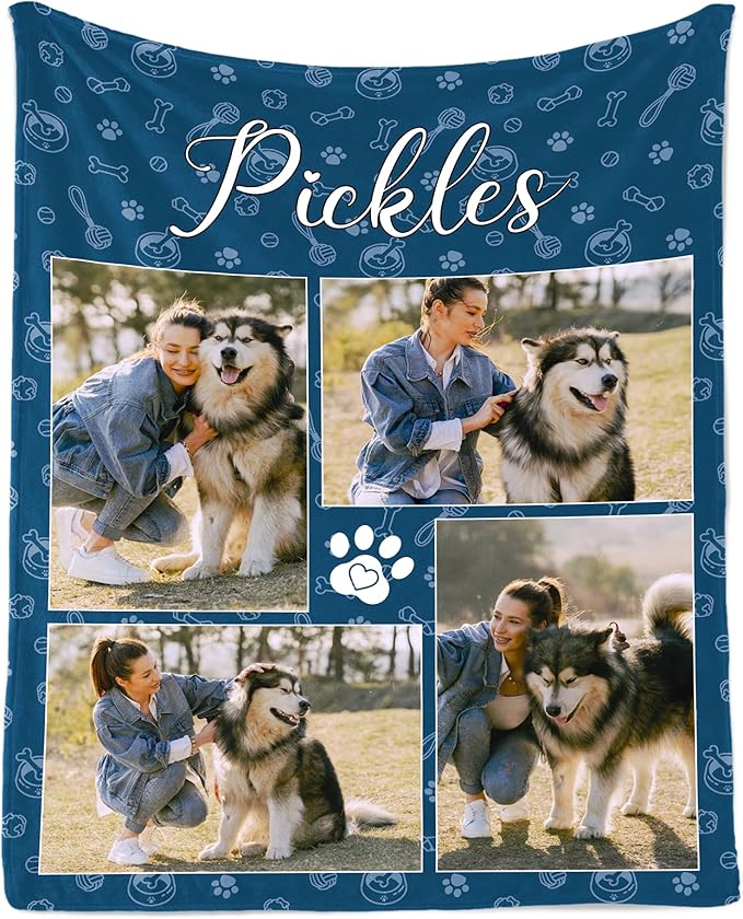 Ship Next Day, Personalized Dog Memorial Gifts, Custom Pet Blanket with Picture Name, Customized Pet Memorial Blanket with Photos, Loss of Pet Sympathy Gift, Dog Passing Away Bereavement Gifts