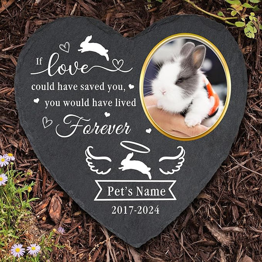 Personalized Pet Rabbit Memorial Stones with Photo, Pet Memorial Gifts for Rabbit Bunny, Pet Garden Stone Grave Marker for Pig, Rabbit Headstone, Outdoor Rabbit Tombstone Bunny Gravestone