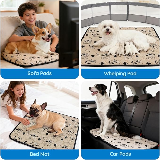 Washable Pee Pads for Dogs, Absorbent Reusable Puppy Training Pads, Leakproof, Non-Slip, Waterproof Cat Doggie Pad Pet Potty Mat for Indoor&Outdoor, Whelping, Playpen, Crate, Coffee 28"x40"