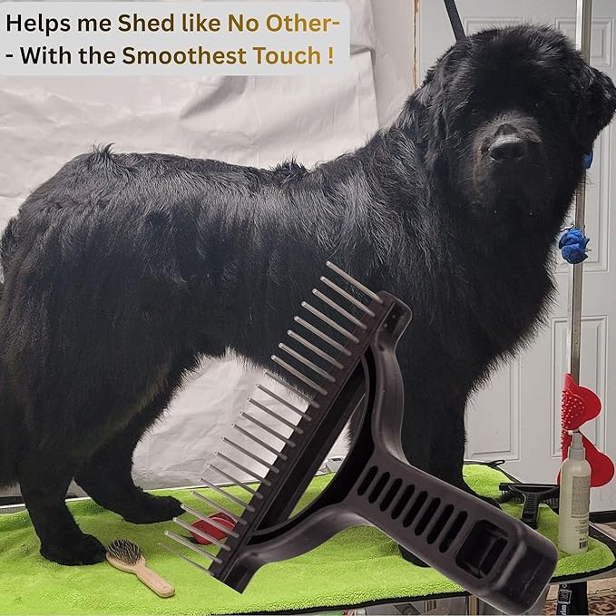 The Untangler Rakes for Grooming and Shedding -silky smooth rotating teeth to easily collect loose hair (Black, Extra-Long)