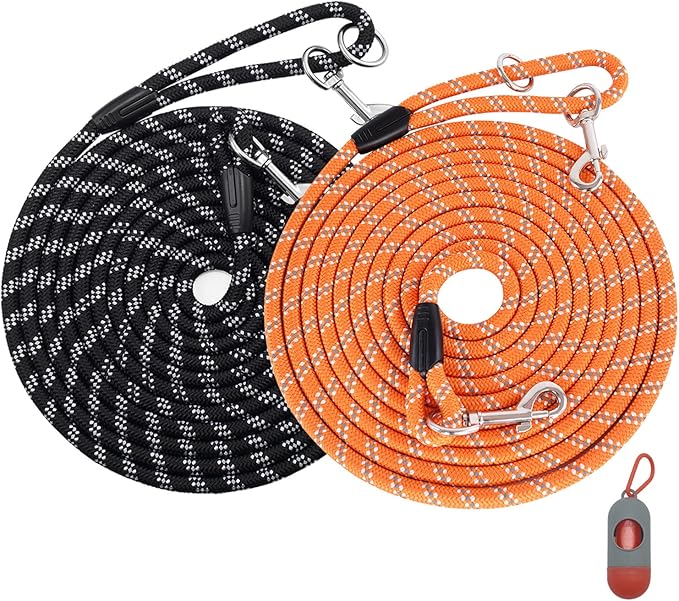 2 Pack Orange&Black 20FT Long Dog Leashes,Heavy Duty Dog Tie Out Leads for Large Medium Small Dogs Outside Walking, Playing, Camping, or Yard