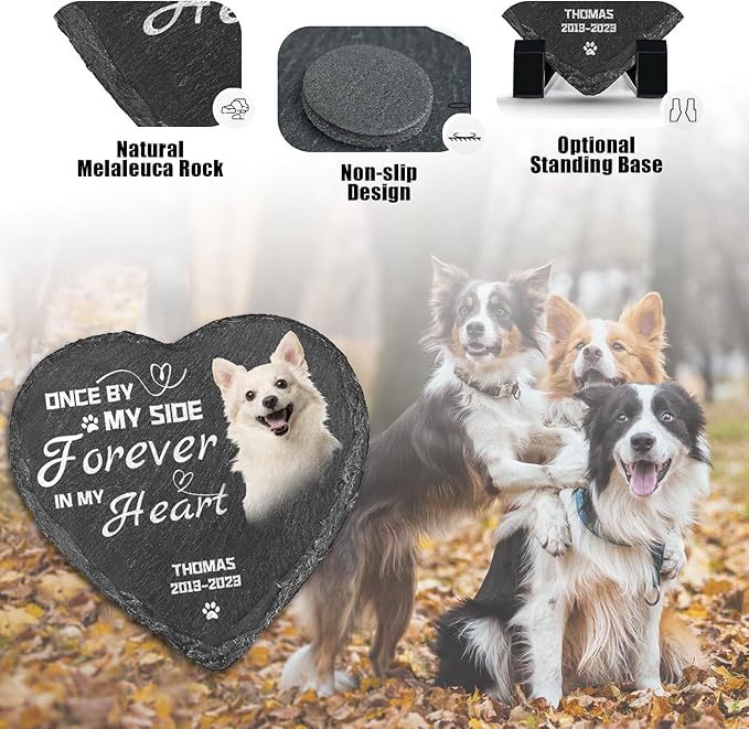 Dog Memorial Gifts for Loss of Dog, Personalized Pet Memorial Stone Plaque with Photo Name, Custom Pet Grave Headstone, Loss of Pet Sympathy Gift for Dog Cat Lovers