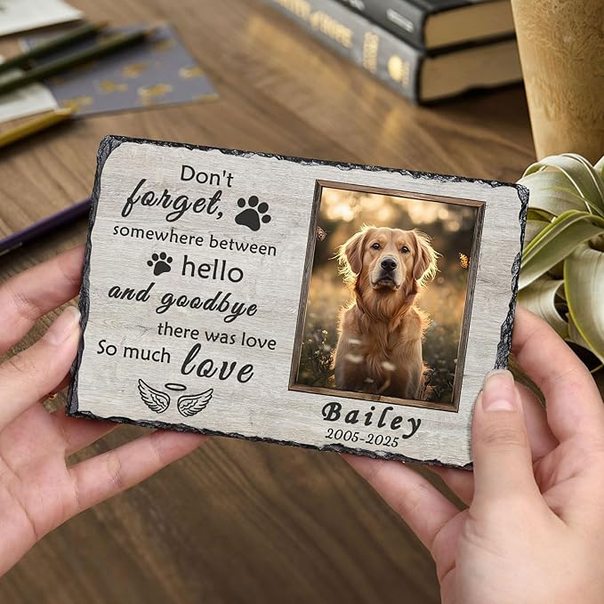 Ships Next Day Personalized Dog Memorial Gifts for Loss of Dog, Custom Pet Memorial Stone with Photo Name Date Bereavement Sympathy Gift for Dog Cat Lover