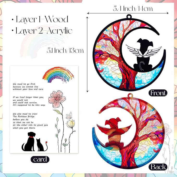 Dog Memorial Gifts for Loss of Dog, Pet Angel Memorial Suncatcher with Sympathy Card, Loss of Pet Sympathy Gift Dog, Dog Remembrance Gift Tree of Life