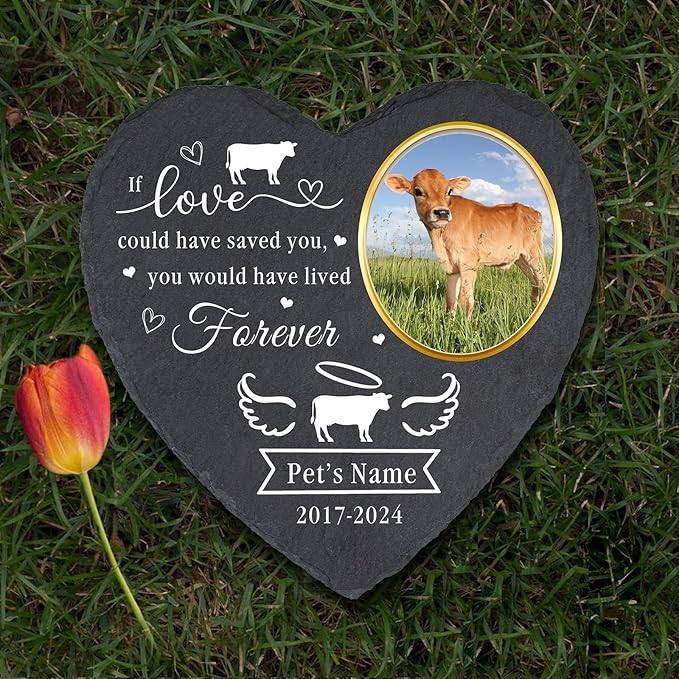 Personalized Pet Cow Memorial Stone, Customized Pet Bull Grave Marker with Photo Name Date, Pet Memorial Gifts for Loss of Highland Cattle, Cow Headstone Gravestone, Cow Memorial Plaque