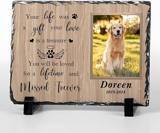 Custom Dog Memorial Gifts for Loss of Dog, Personalized Pet Memorial Stone with Photo Name, Pet Headstones for Dogs, Bereavement Sympathy Gifts for Dog Cat Lover