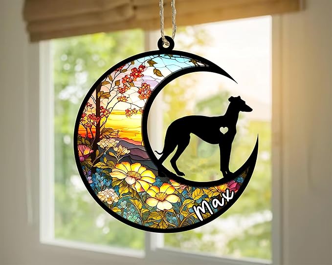 Personalized Dog Memorial, Custom Name Whippet Dog Christmas Ornament with Name, Custom Breeds, Pet Loss Light Catcher, Gifts for Lovers Loss of Pet Sympathy on Mothers Day Christmas