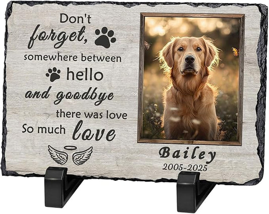Ships Next Day Personalized Dog Memorial Gifts for Loss of Dog, Custom Pet Memorial Stone with Photo Name Date Bereavement Sympathy Gift for Dog Cat Lover