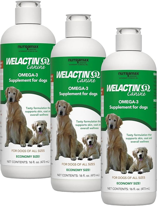 Nutramax Welactin Omega 3 Fish Oil for Dogs, Skin and Coat Health Supplement, Plus Joint, Immune, Kidney, and Brain Support, Premium Omega 3 Fatty Acids, for Dogs, 16 Ounce Liquid (Pack of 3)