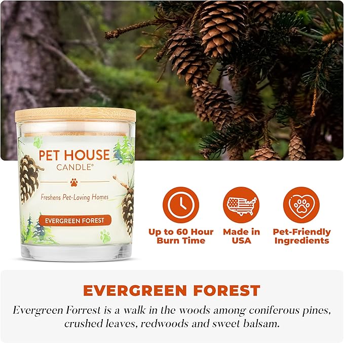 One Fur All Pet Friendly Candle 9 OZ Plant-Based Scented Soy Candle with a 60 Hour Burn Time, Clean Air Freshener Made for Pet Loving Homes - Evergeen Forest, Fireside