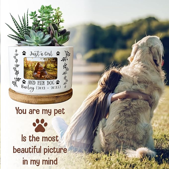 Personalized Pet Memorial Plant Pot Dog in Picture Deceased Customized Dog Cat Pet Remembrance Passing Away Heartfelt Sentimental Quote Frame Gift for Pet Owner Christmas Meaningful Birthday