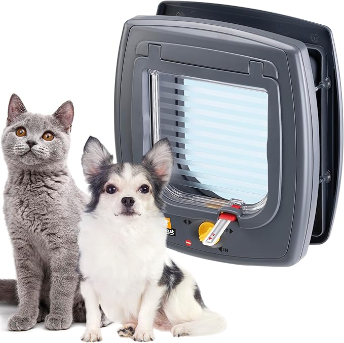 Ferplast Cat Flap, Dog Flap, Door for Cats and Small Dogs, 4-way Controllable Entry and Exit, Protection against Air Draughts, Universal Installation, Partial Tunnel, SWING 5 Small Size, Pet Door,Grey