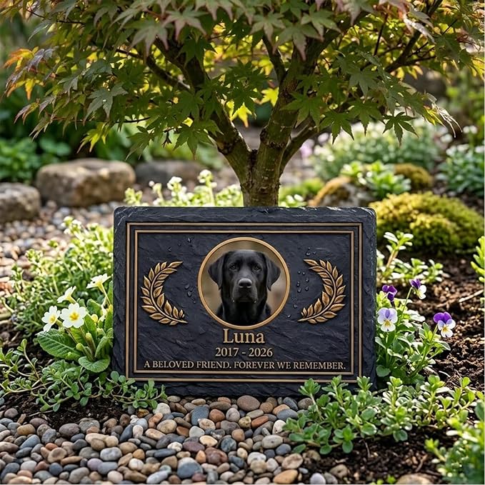 Dog Memorial Gifts for Loss of Dog, Personalized Pet Memorial Stone, Custom Dog Grave Marker with Name & Photo, Sympathy Gifts for Bereaved Pet Owners, Cemetery Decor (Style H)