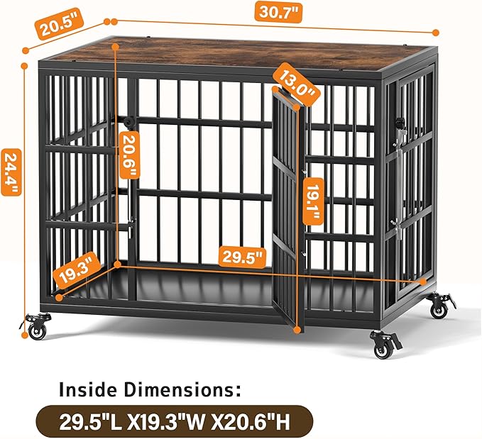 VERIFURTY 30 Inch Heavy Duty Dog Crate Furniture with Self-Locking Latch for Medium and Small Dogs, Escape-Proof Dog Kennel Furniture Indoor, Decorative Pet Cage End Table, Rustic Brown