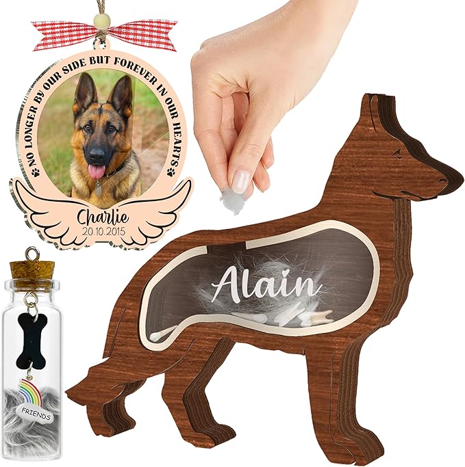 Personalized Dog Hair Keepsake Box Wooden Pet Fur Gift for Dog Cat Unique Gift Dog Shape Standable Tabletop Art Decor Pet Memorial Idea Gift for Pet Parents Family Friend Storing Hair Teeth Ashes