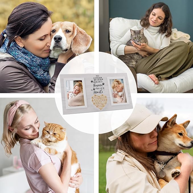 Dog Memorial Gifts for Loss of Dog, Pet Sympathy Gifts for Dogs Cats Owners Pet Memorial Frame for Loss of Dogs, White Pet Remembrance Frame for Double Picture 4×6 IN