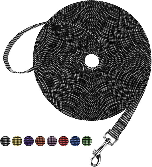 Hi Kiss Dog/Puppy Obedience Recall Training Agility Lead - 15ft 20ft 30ft 50ft 100ft Training Leash - Great for Training, Play, Camping, or Backyard(15ft,Black_White)
