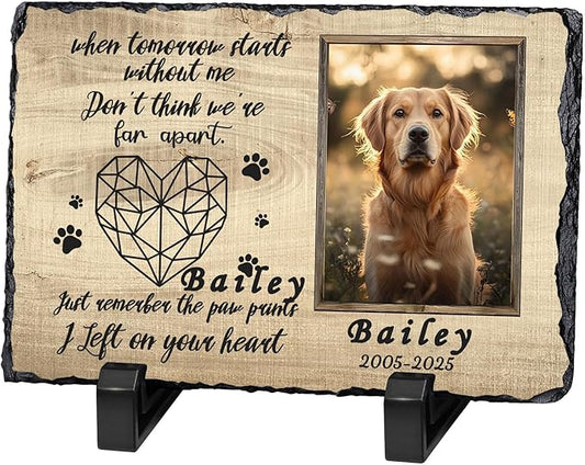 Ships Next Day Personalized Dog Memorial Gifts for Loss of Dog, Custom Pet Memorial Stone with Photo Name Date Bereavement Sympathy Gift for Dog Cat Lover