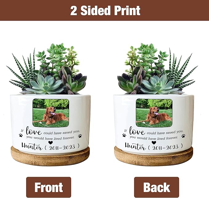 Customized Dog Memorial Picture Plant Pot Remembrance Gifts Heartfelt Sentimental Quote Loss Plaque In Loving Memory of Dog Cat Plant Pot for Your Loss Sympathy Decor Gifts Pawprints Pet
