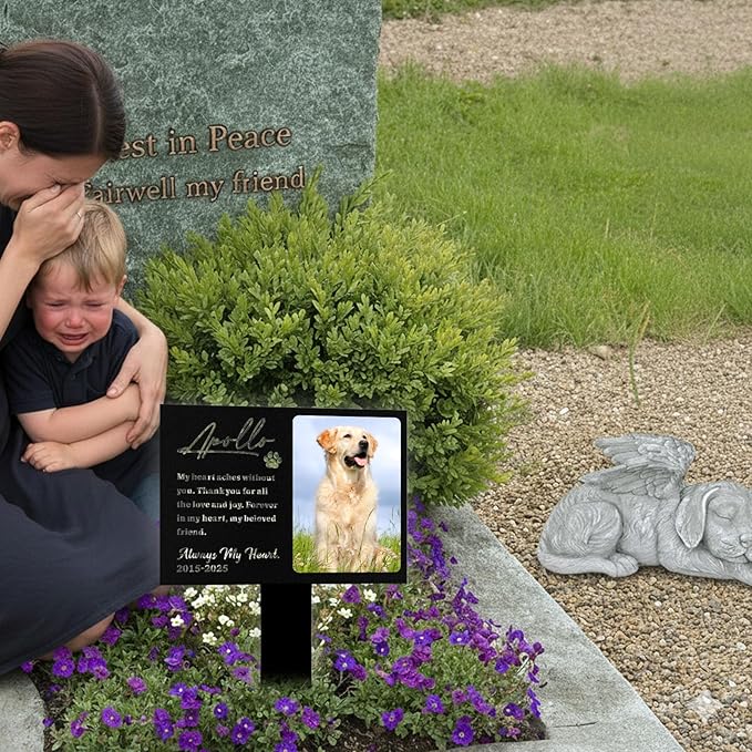 Custom Dog Grave Markers Outdoor, Personalized Pet Grave Marker Dog Memorial with Photo and Name, Outdoor Weatherproof Pet Cemetery Sign, Personalized Dog Memorial Gifts for Loss of Dog