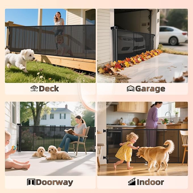 200 inch Retractable Baby Gates 37 inch Tall, Retractable Gate with Reinforced Strip Design to Prevent Crawling Through, 16 FT Outdoor Retractable Gates, Extra Wide Retractable Gate for Garage
