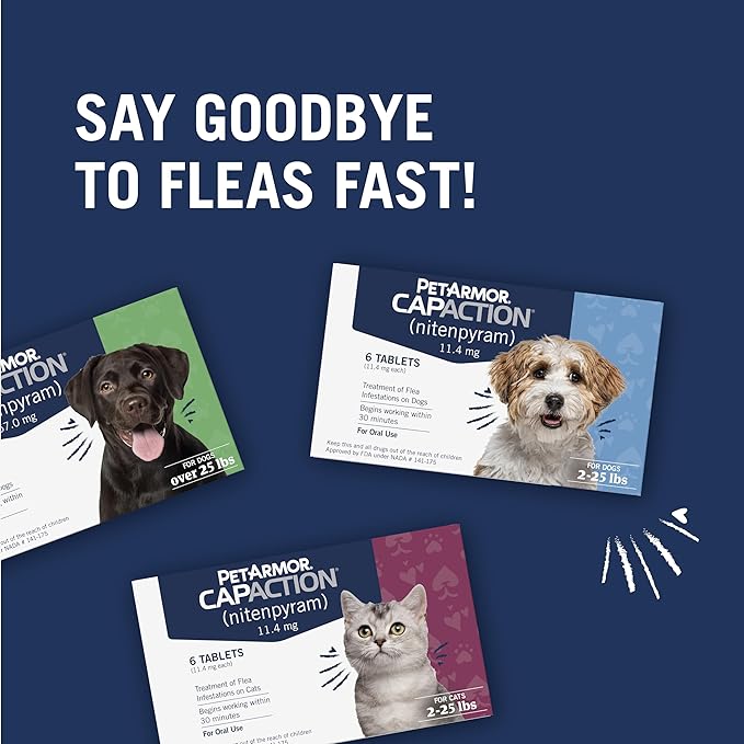 PetArmor CAPACTION (nitenpyram) Oral Flea Treatment for Dogs, Fast Acting Tablets Start Killing in 30 Minutes, Small Dog Flea Treatment 2-25 lbs, 6 Doses