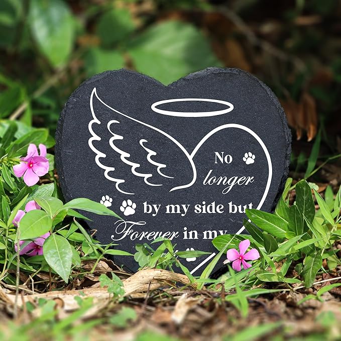 Pet Memorial Stone for Dogs 7.6"x7.2", Dog Heart Memorial Gifts for Loss of Dog, Dog Memory Gifts, Cat Loss Gifts, Pet Headstone for Indoor Outdoor, Pattern-8