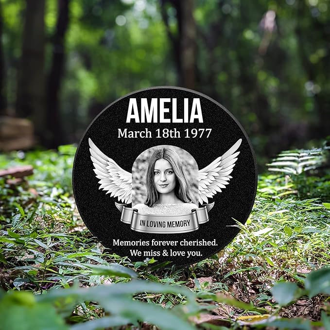 ADFSTONE Grave Stones for Cemetery for Humans- Personalized Head Stone for Graves, Photo Grave Markers, Engraved Cemetary Headstones, Picture Memorial Plaque, Marble Tombstone with Stand