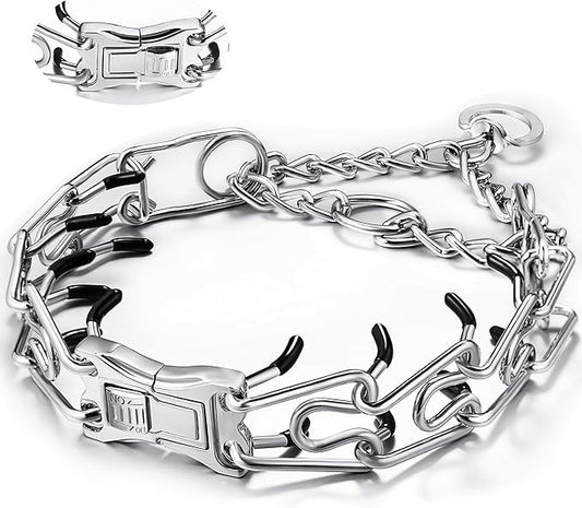 MOZETO Dog Collar, Adjustable Quick Release Stainless Steel Dog Training Collar with Metal Buckle for Medium/Large Dogs
