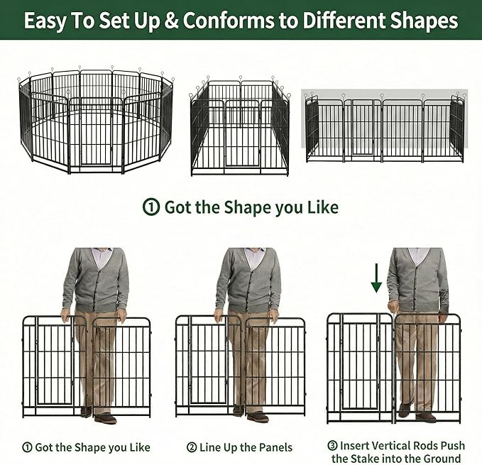 Dog Playpen Outdoor 32 Panels 40'' Rustproof Metal Dog Fence with Gate Small Medium Portable Large Dog Play Pen 72FT 240 Sq.ft for RV Camping, Trips, Play Yard