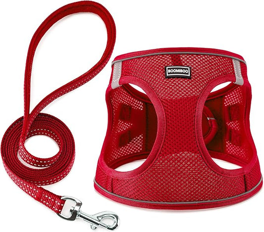 Dog Harness with Leash Set, No Pull Adjustable Reflective Step-in Puppy Pet Vest Harnesses for Small Medium Large Dogs and Cats,Red M