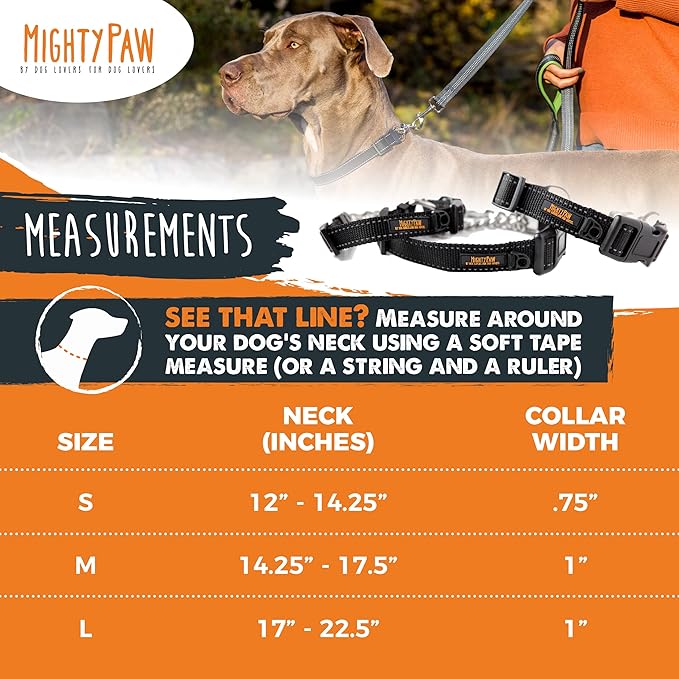 Mighty Paw Martingale Dog Collar 2.0 | Trainer Approved Limited Slip Collar with Stainless Steel Chain & Heavy Duty Buckle - Modified Cinch Collar for Gentle & Effective Pet Training - Small, Black