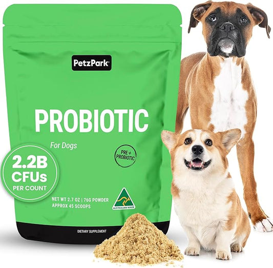 Petz Park Dog Probiotic 45 Scoops, Probiotics for Dogs Powder, Gut Health Supplement for Dogs, Paw Licking and Digestive Support, Dog Food Topper Made in Australia