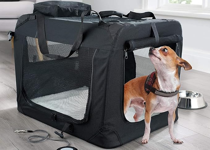 MOOL Lightweight Fabric Pet Carrier Crate with Fleece Mat and Food Bag, Black