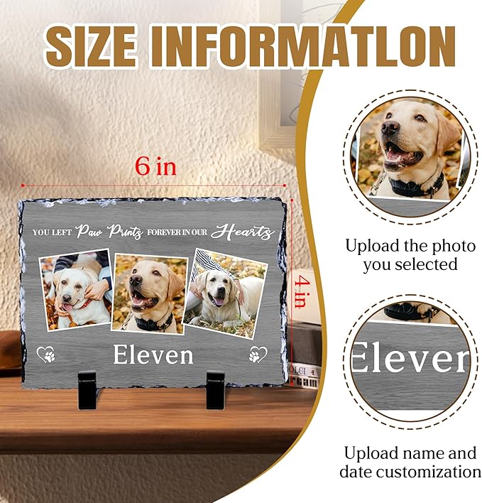 Personalized Dog Memorial Gifts for Loss of Dog, Custom Pet Memorial Stone with Photo Name, Pet Headstones for Dogs, Bereavement Sympathy Gifts for Dog Cat Lover