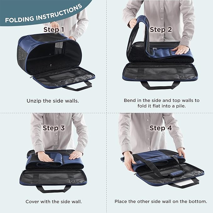 Lesure Cat Dog Carrier Airline Approved - Dog Carrier for Small Dogs Collapsible Soft Side TSA Approved Travel Pet Carrier for Car, Blue, 17.5x11x11