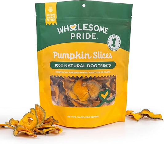 Wholesome Pride Pumpkin Slices Dog Treats – Limited Ingredient, Dehydrated, All Natural, 10 oz