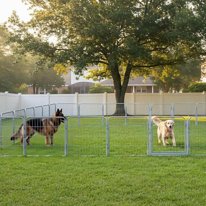 Dog Playpen w/Carrying Case for Indoor or Outdoor Use – 32 Inch, 24 Grey Panels - Portable Metal Exercise Pen for Small & Medium Dogs - Pet Fence Kennel Crate for House, RV, or Travel