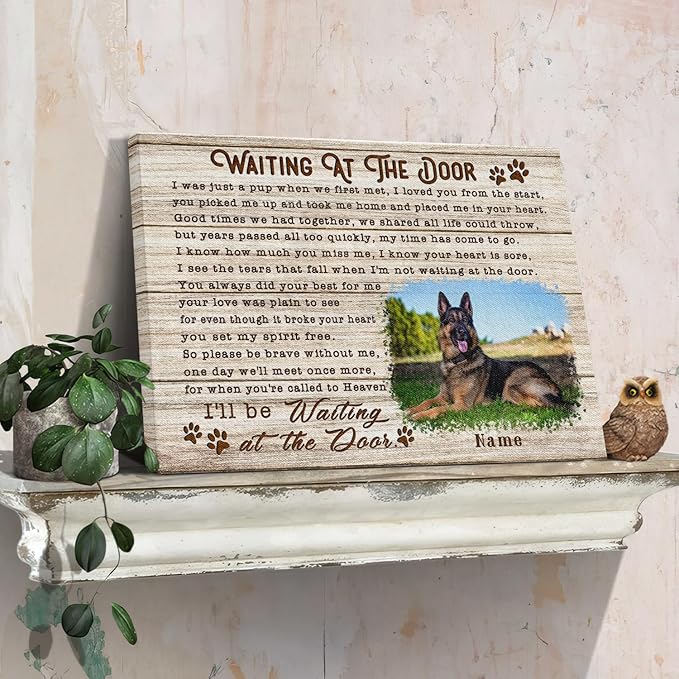 Dem Canvas Personalized Dog Memorial - Pet Loss Sympathy Gift - Waiting At The Door Canvas (36x24)