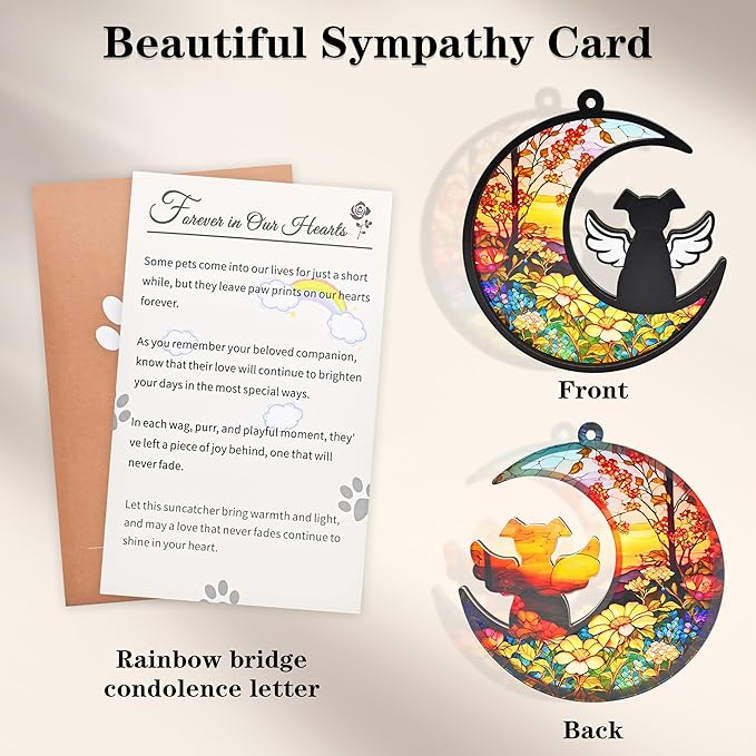 DIY Dog Memorial Gifts for Loss of Dog, 2-Layer Dog Angel Memorial Suncatcher with Sympathy Card, Pet Memorial Gifts for Dogs, Pet Passing Away Remembrance Gift (Sunflower)