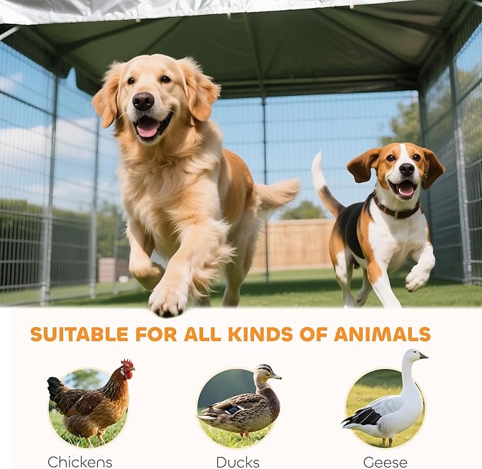 PawHut Outdoor Dog Kennel with Roof, 8' x 4' x 6' Heavy Duty Welded Wire Dog Playpen Enclosure with Escape-Proof Lock, Adjustable Bowls, UV-Resistant & Waterproof Cover, for S&M&L Breeds, Silver
