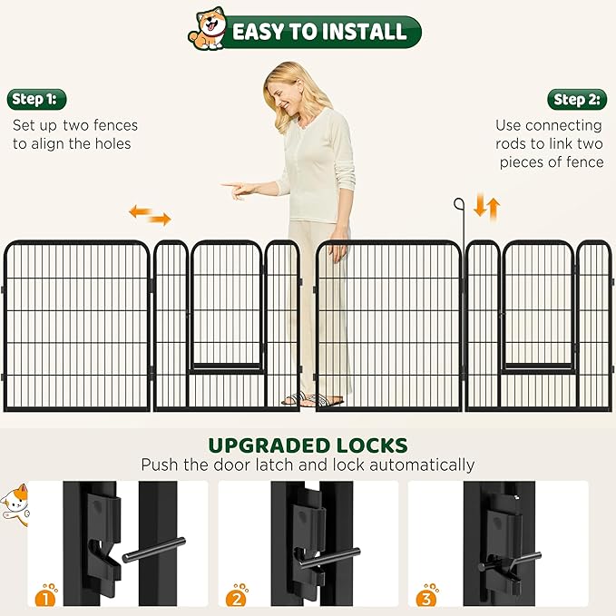 Yaheetech Wide Panel Dog Playpen, 12 Panels 32 inch High Pet Pen with Gate, Portable Indoor Outdoor Fence for Medium/Large Breed Dogs