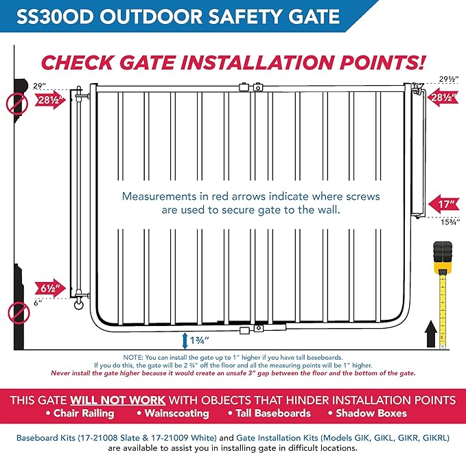 Cardinal Gates SS30OD Outdoor Dog Gate for Stairs – Adjustable Aluminum Safety Gate for Kids & Pets – Toddler Gate for Patio, Deck, Porch – Wall Mounted – Black – Screw in - USA Based