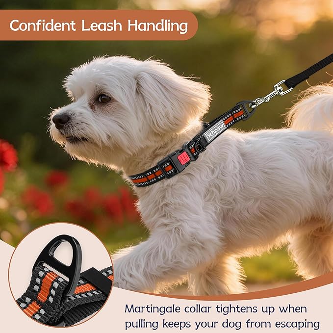 Martingale Collar for Dogs Reflective Collar with Quick Release Buckle, Adjustable Nylon Collars for No Slip Dog Collar, Orange, XS