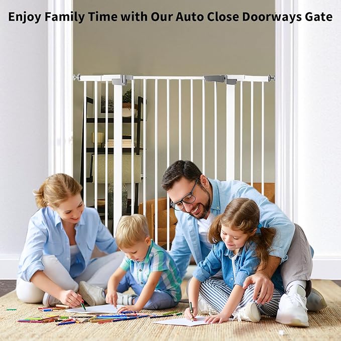 41 Inch Tall Baby Gate Auto Close Dog Gate Adjustable 29.92"-49.21" Wide Pressure Mounted Walk Through Swing Pet Gate for Doorways (White, 29.92"-49.21" Wide)