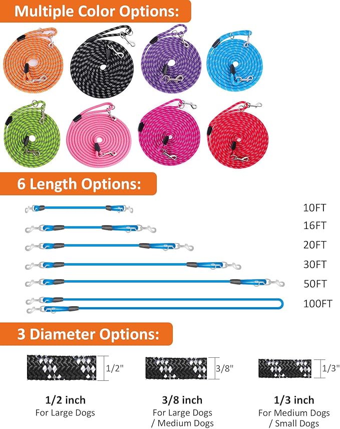 Long Dog Leash for Dog Training 30FT, Heavy Duty Dog Lead for Large Medium Small Dogs Outside Walking, Playing, Camping, or Yard,Hot Pink