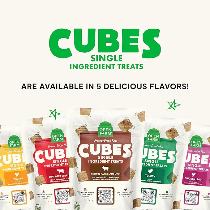 Open Farm Cubes, Freeze-Dried Raw, Single Ingredient Dog Treats, Lamb Liver, 3oz Pouch