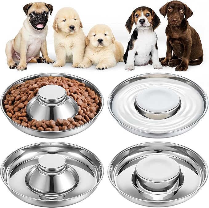 4 Pcs Stainless Steel Puppy Bowls, Puppy Feeding Bowls for Litter, 10.2" Metal Dog Food and Water Bowl Set for Small Dogs Cats, Puppys Feeders for Multiple Puppies Kittens, Whelping Supplies